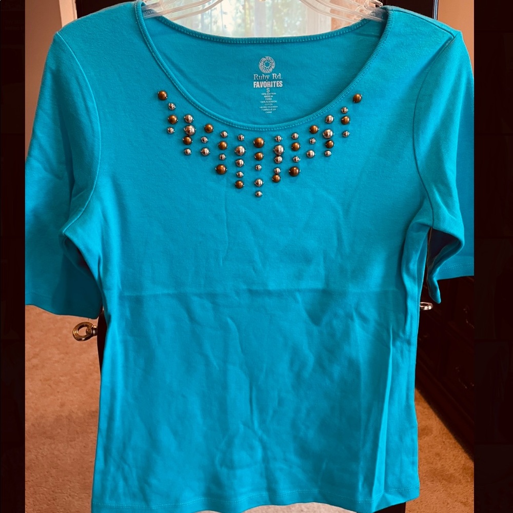 Ruby Rd Favorites, Womens S Scoop Neck Blouse, Teal